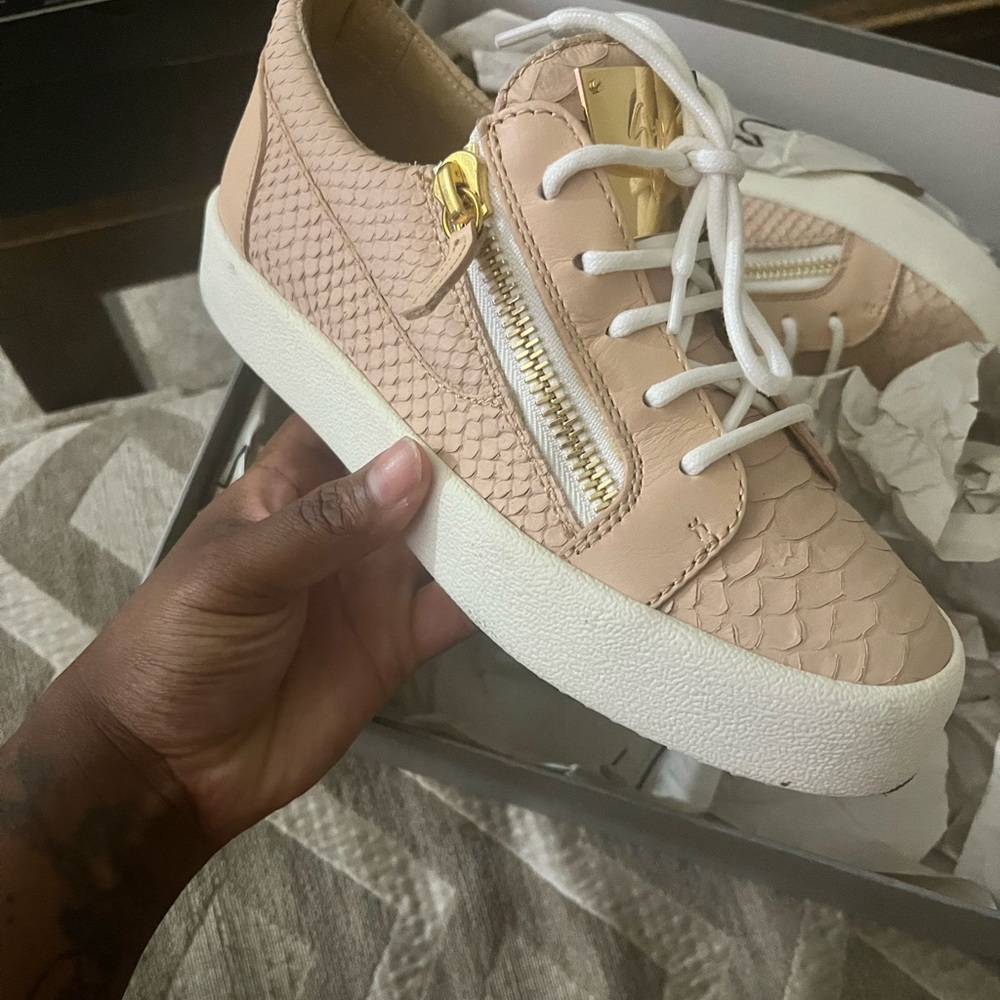 Pink And White Python Embossed Leather Sneaker - image 6